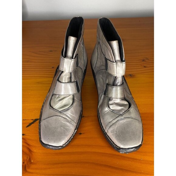 Josef Seibel Womens Grey Leather Heeled Ankle Boots Size 6 With Velcro Closure - Picture 2 of 9